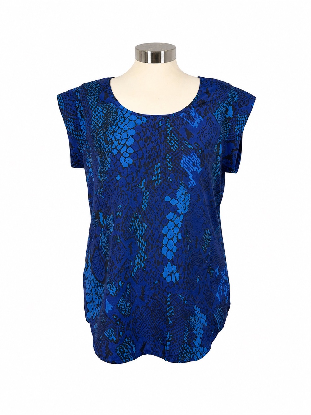 Women's Blue Printed Cap-Sleeve Tee